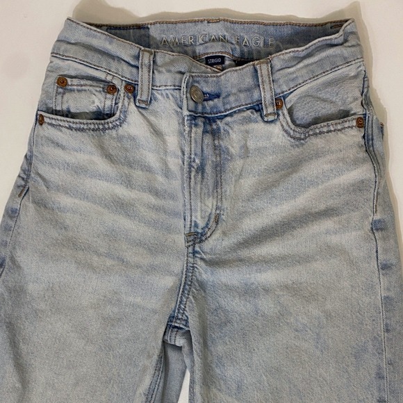 American Eagle Highest Rise Baggy Straight Jeans Light Wash Blue Womens 000 Reg - Picture 4 of 12